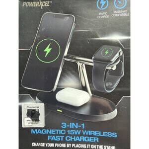 Powerxcel 3 In 1 Magnetic 15w Wireless Fast Charger In Black Brand New